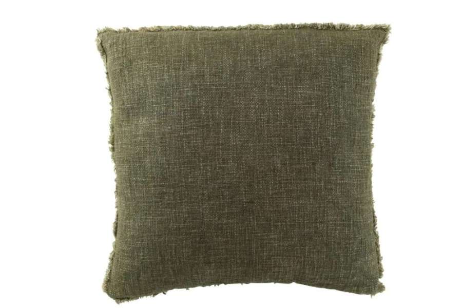 CUSHION FRAYED EDGES POLYESTER/COTTON DARK GREEN