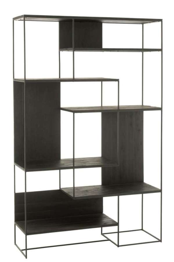 SHELF MODERN TEAK WOOD/METAL BLACK