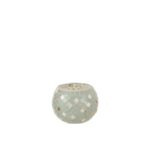 TEALIGHT HOLDER MOSAIC ROUND GLASS GREY/PEARL