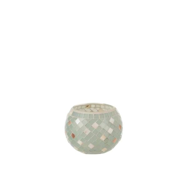 TEALIGHT HOLDER MOSAIC ROUND GLASS GREY/PEARL