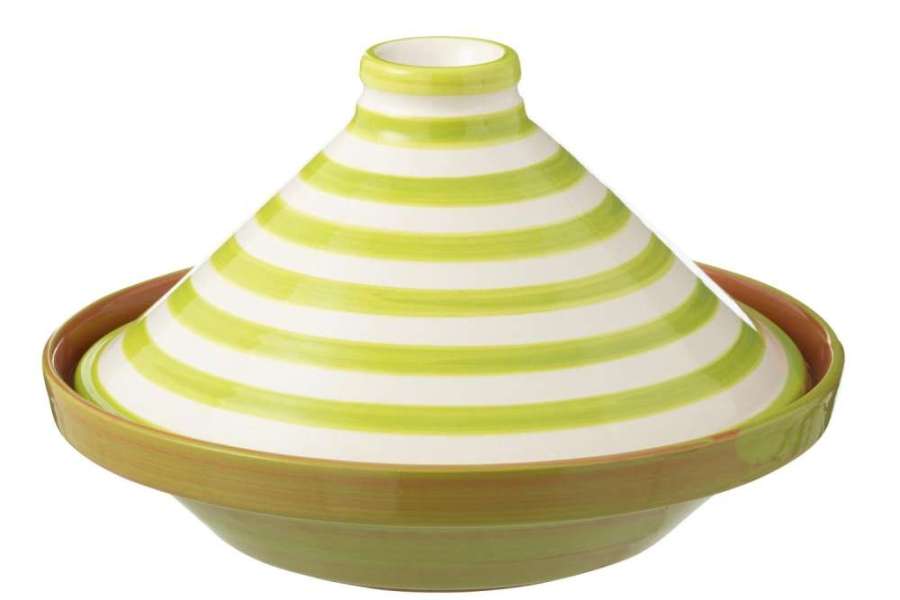 TAGINE GRANADA STRIPES CERAMIC WHITE/GREEN