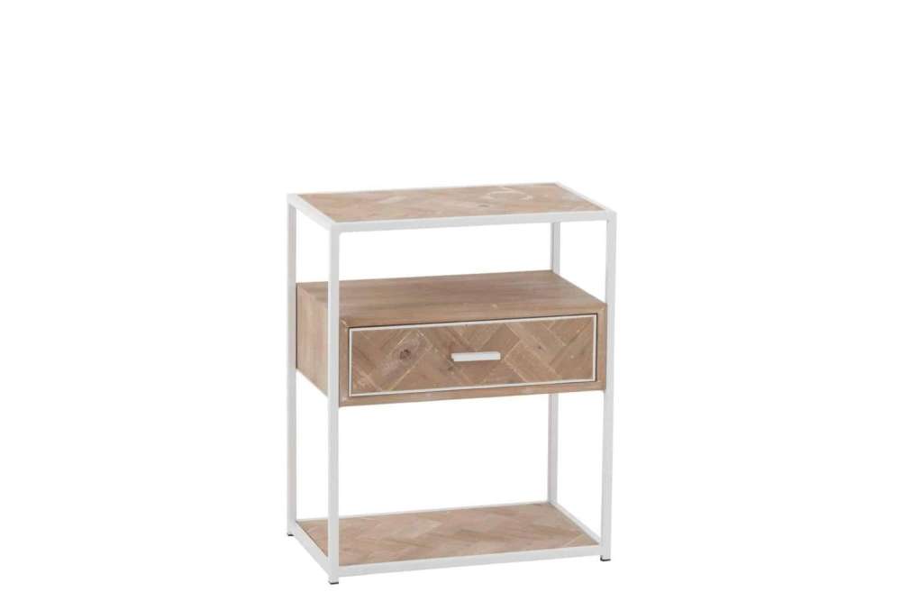 SIDETABLE ZIGZAG 1 DRAWER WOOD/METAL NATURAL/WHITE