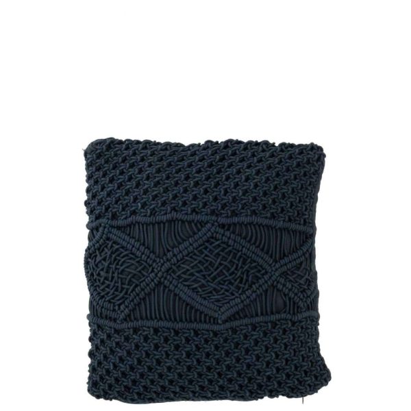 CUSHION MACRAME SQUARE COTTON BLUE
