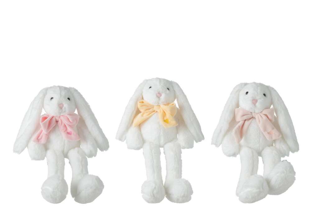 RABBIT PLUSH WITH BOW TIE POLYESTER WHITE ASSORTMENT OF 3