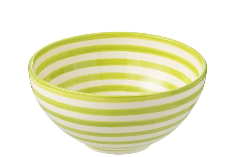 BOWL GRANADA STRIPES HIGH CERAMIC WHITE/GREEN LARGE