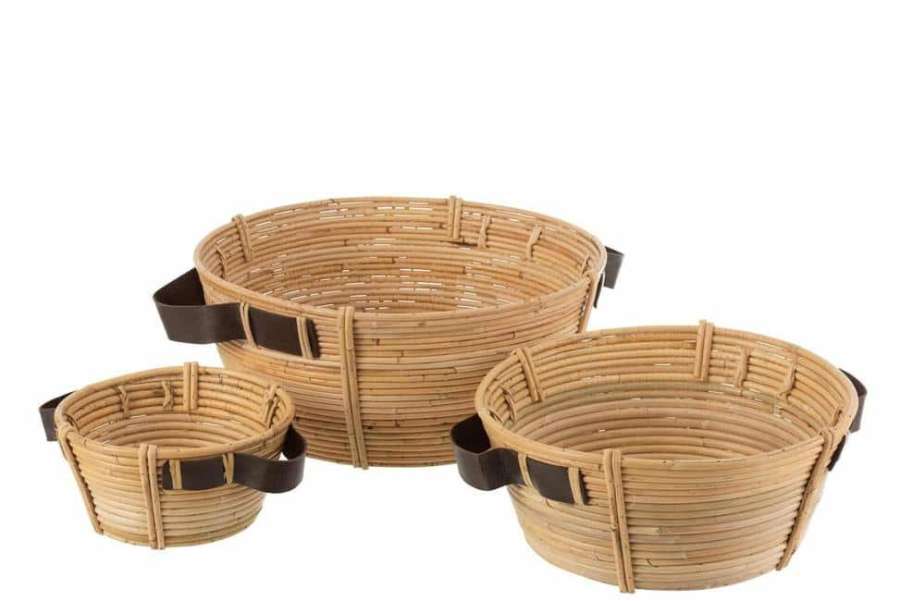 SET OF 3 DISHES + HANDLE RATTAN NATURAL
