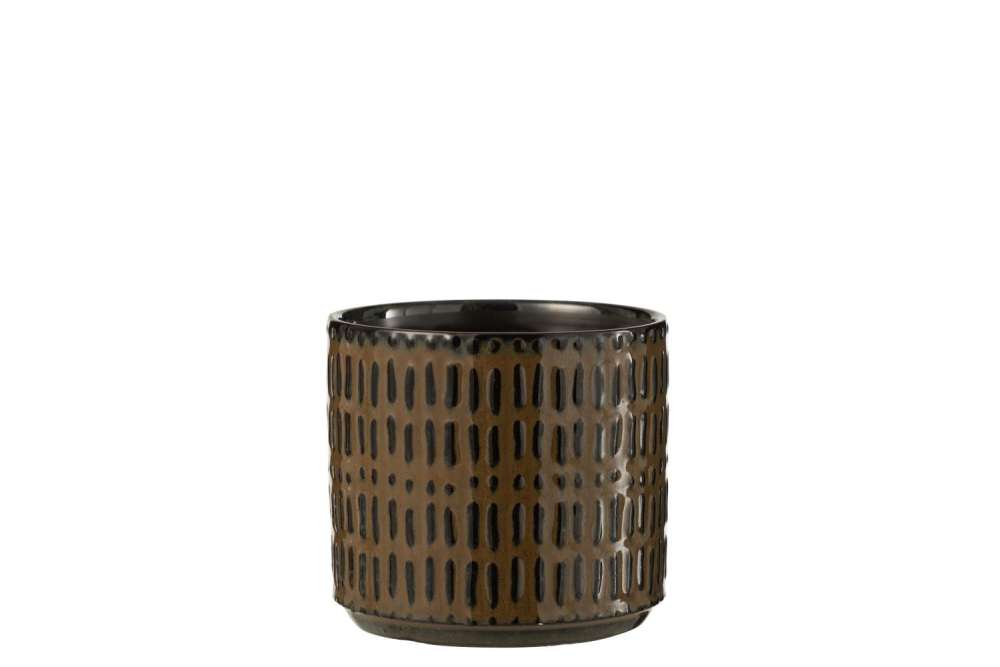FLOWERPOT STRIPE CERAMIC BLACK/BROWN MEDIUM