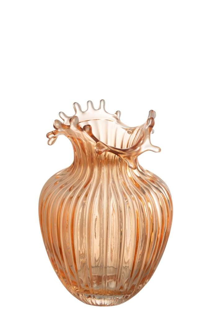 VASE FLOWER LINES GLASS ORANGE SMALL