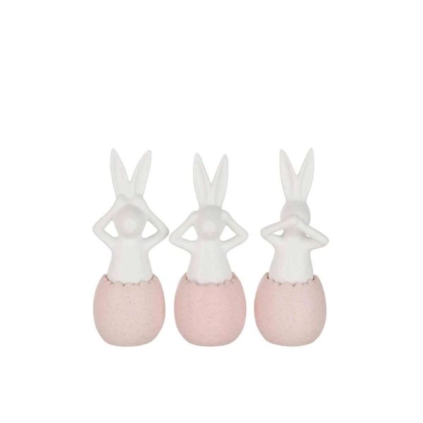 RABBIT SEE/HEAR/SPEAK NO EVIL CERAMIC PINK SMALL ASSORTMENT OF 3