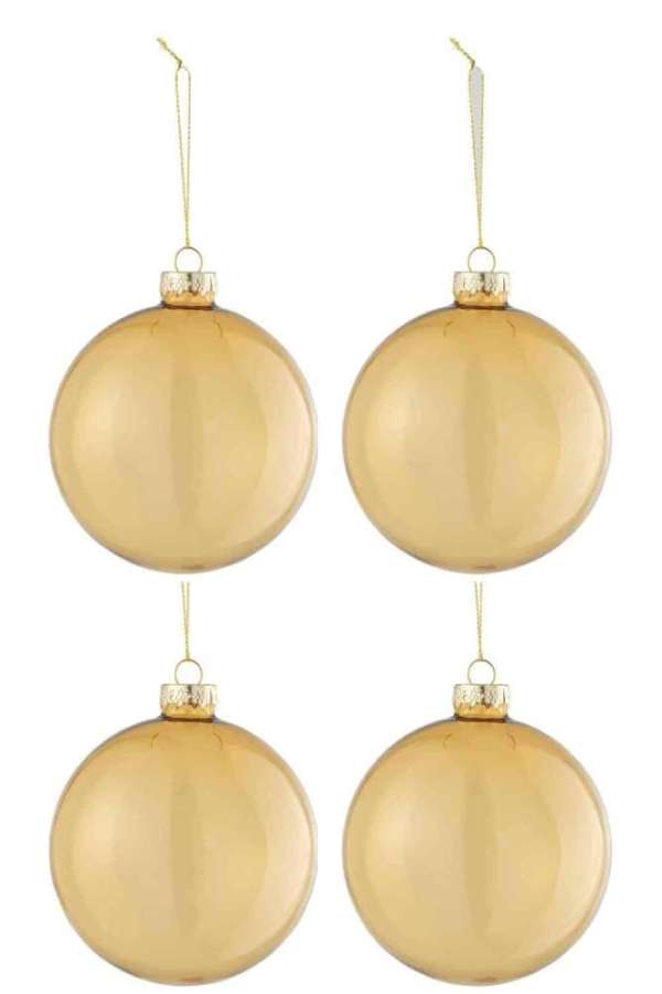 BOX OF 4 CHRISTMAS BAUBLES REGULAR TRANSPARENT GOLD MEDIUM