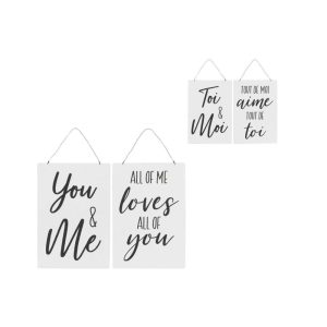 PLACARD TEXTS ENGLISH/FRENCH METAL WHITE/BLACK ASSORTMENT OF 2