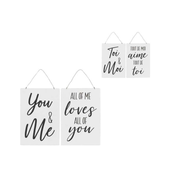 PLACARD TEXTS ENGLISH/FRENCH METAL WHITE/BLACK ASSORTMENT OF 2