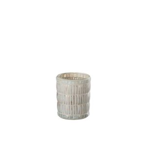 CANDLE HOLDER MOSAIC ROUND GLASS/CEMENT NACRE/GREY LARGE