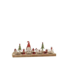 TEALIGHT HOLDER CHRISTMAS 4 PIECES SANTA WOOD/METAL