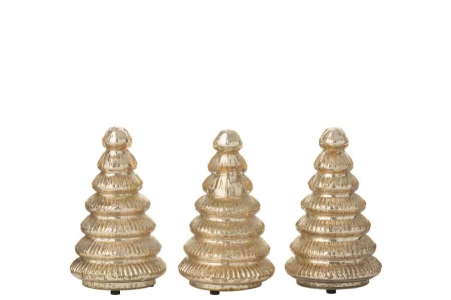 BOX OF 3 TREE LED RIBBED GLASS GOLD COLORED