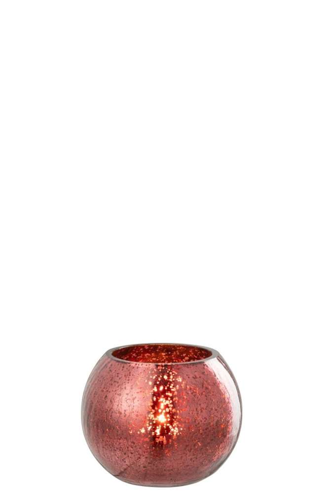 TEALIGHT HOLDER BALL CRAQUELURE GLASS PINK SMALL