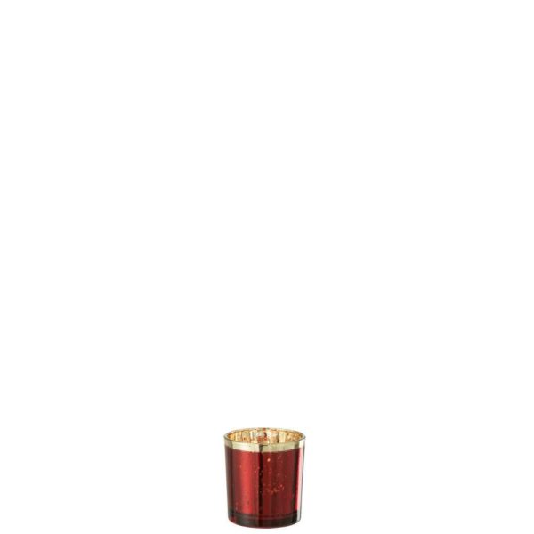 TEALIGHT HOLDER GOLD RIM GLASS RED SMALL