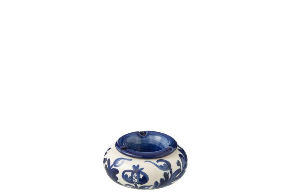 ASHTRAY GRANADA CERAMIC WHITE/COBALTO BLUE SMALL