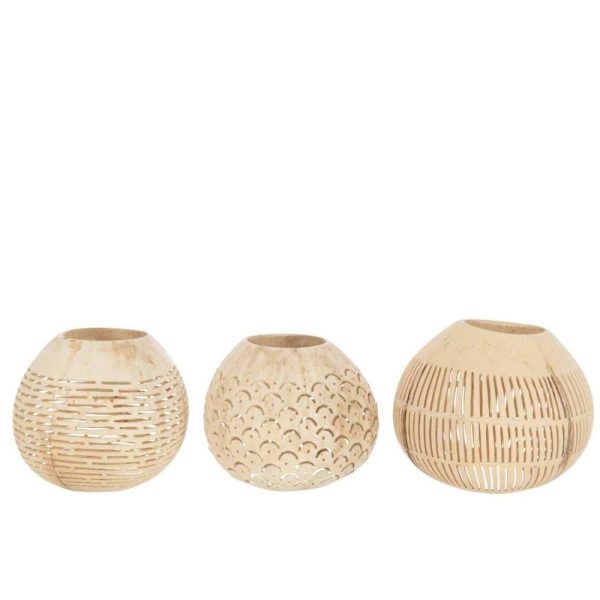 TEALIGHT HOLDER COCONUT LINES NATURAL ASSORTMENT OF 3