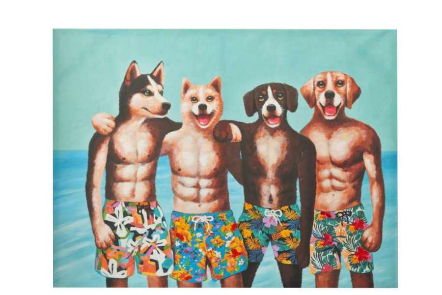 WALL DECORATION DOGS SWIMMING TRUNKS CANVAS/PAINT MIX