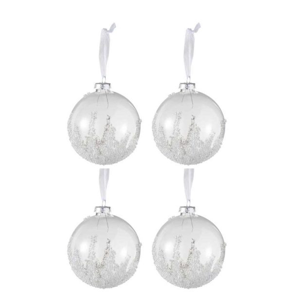 BOX OF 4 CHRISTMAS BAUBLES SUGAR BOTTOM GLASS CLEAR MEDIUM