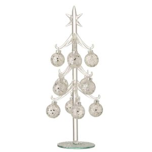 TREE WHITE BAUBLES STARS GLASS SILVER MEDIUM