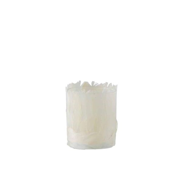TEALIGHT HOLDER FEATHERS GLASS CREAM SMALL