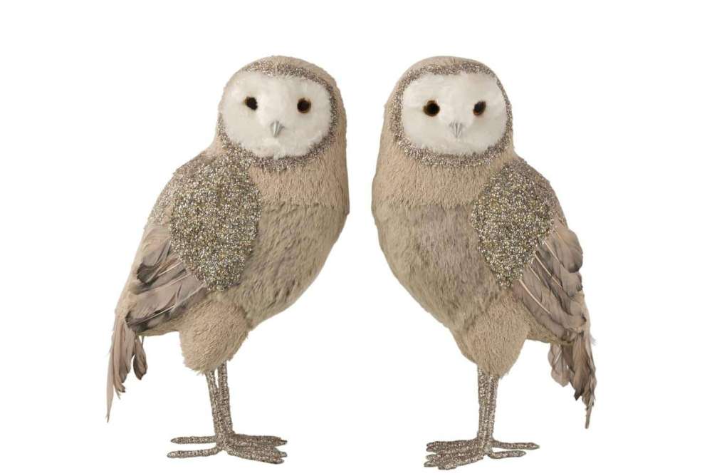 OWL STANDING STRASS FEATHERS GLITTER GREY/WHITE LARGE ASSORTMENT OF 2