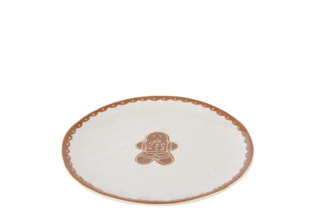 PLATE COOKIE ROUND DOLOMITE WHITE/CARAMEL