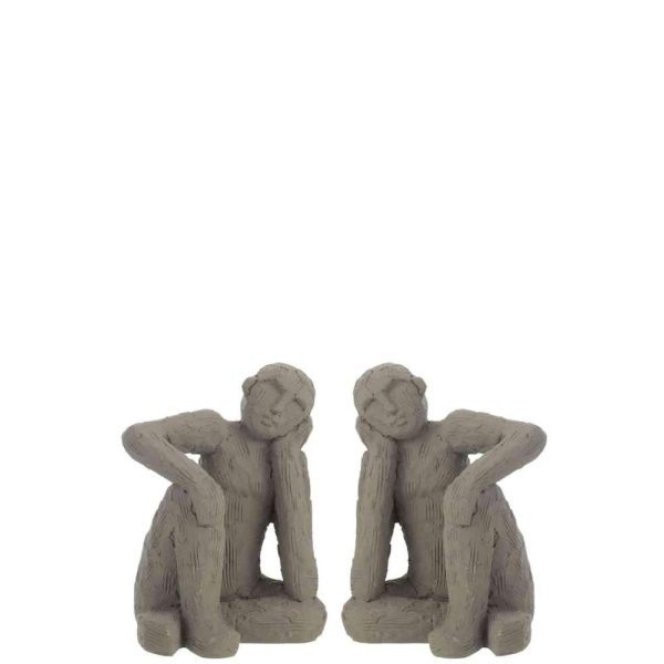 SET OF 2 BOOKEND SITTING CEMENT GREY LARGE