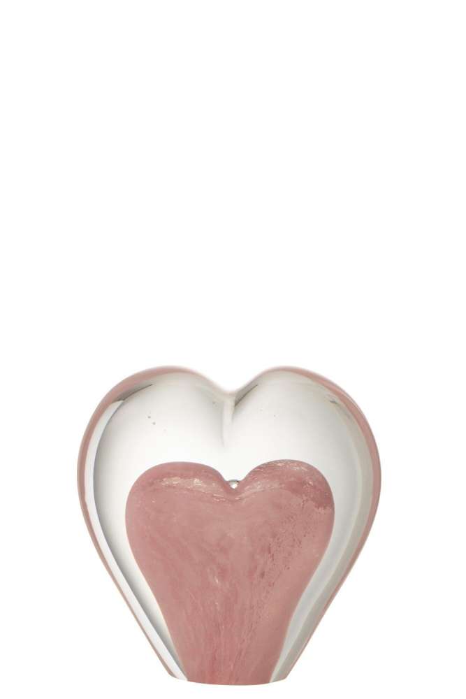 PAPERWEIGHT HEART GLASS PINK SMALL