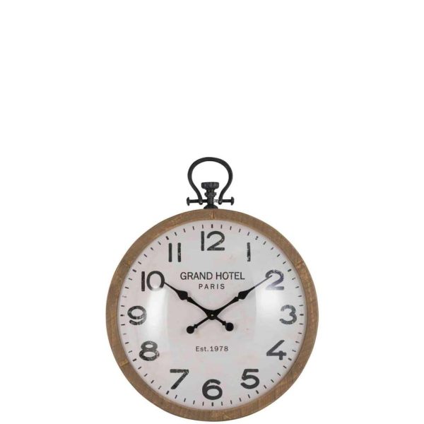 CLOCK ROUND BALL GLASS WOOD NATURAL SMALL
