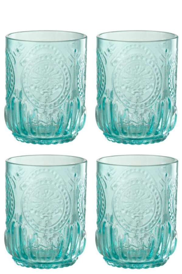 GIFTBOX 4 DRINKING GLASS MAYA GLASS TURQUOISE