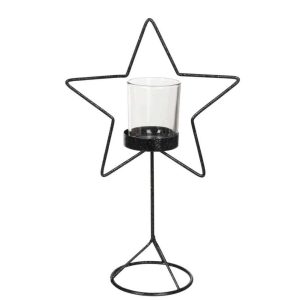 TEALIGHT HOLDER STAR GLITTER METAL BLACK SMALL