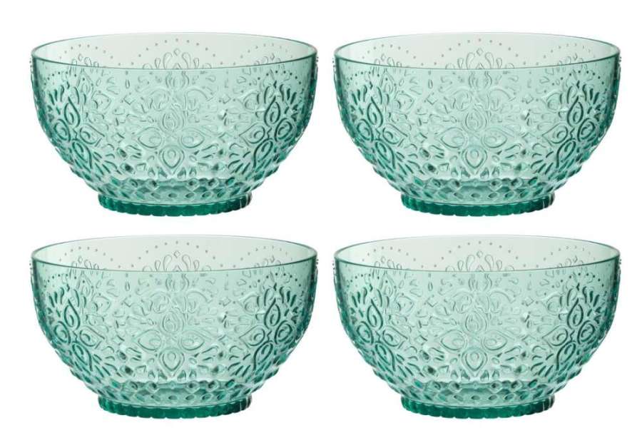 BOX OF 4 BOWL PLASTIC AQUA BLUE