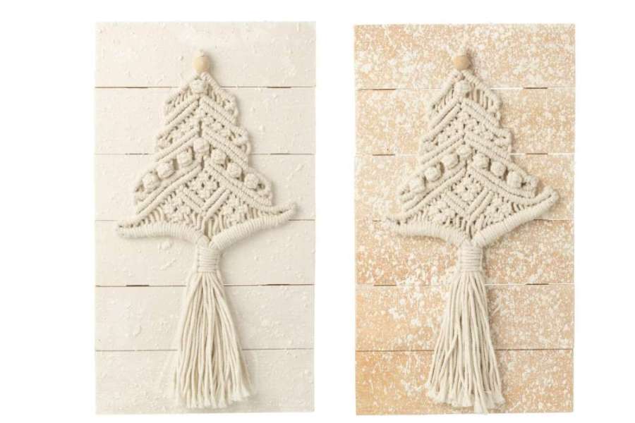 WALL DECORATION CHRISTMAS TREE COTTON NATURAL/WHITE ASSORTMENT OF 2