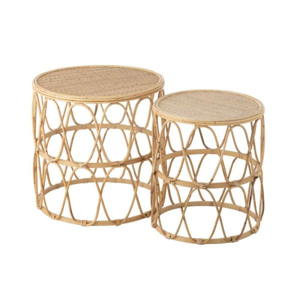SET OF 2 SIDETABLE WAVE PATTERN RATTAN NATURAL