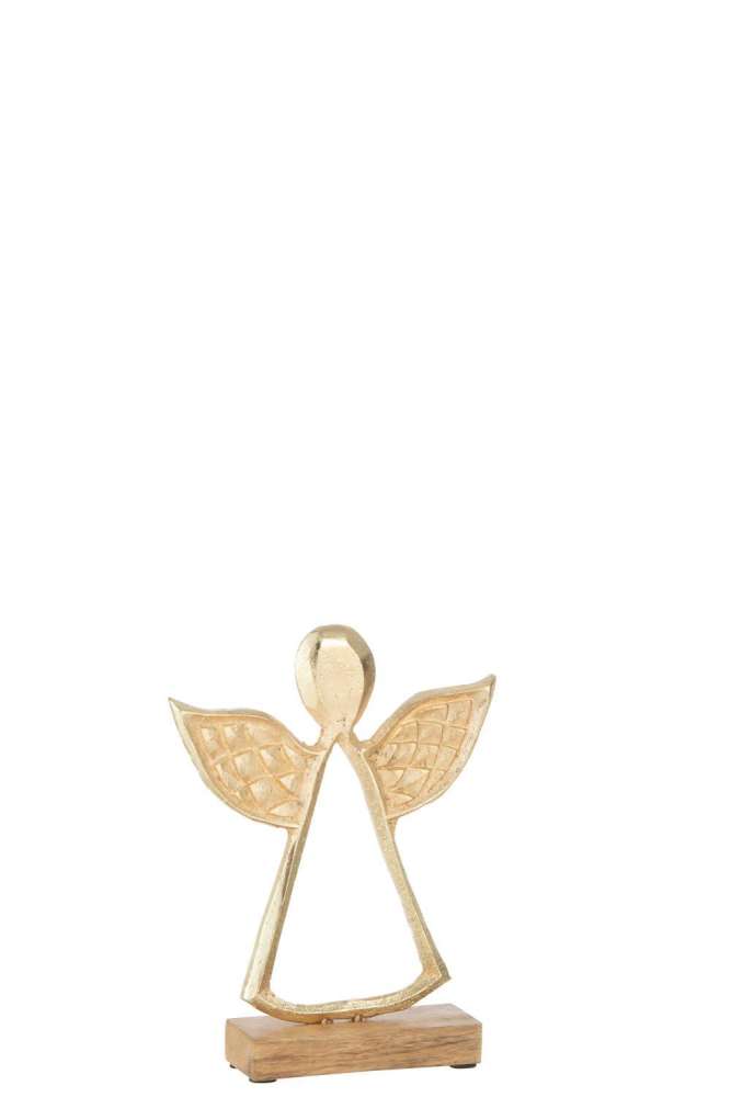 ANGEL WITH CURVE ON BASE WOOD ALUMINIUM GOLD MEDIUM