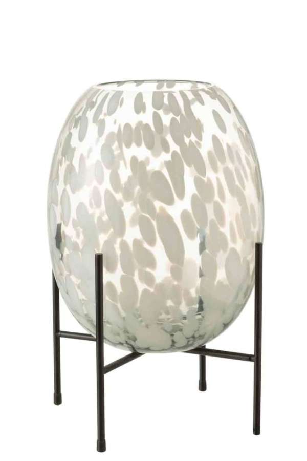 VASE ON FOOT DOT GLASS GREY/WHITE LARGE