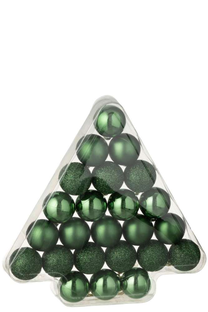 BOX OF 24 CHRISTMAS BAUBLE PLASTIC EMERALD GREEN