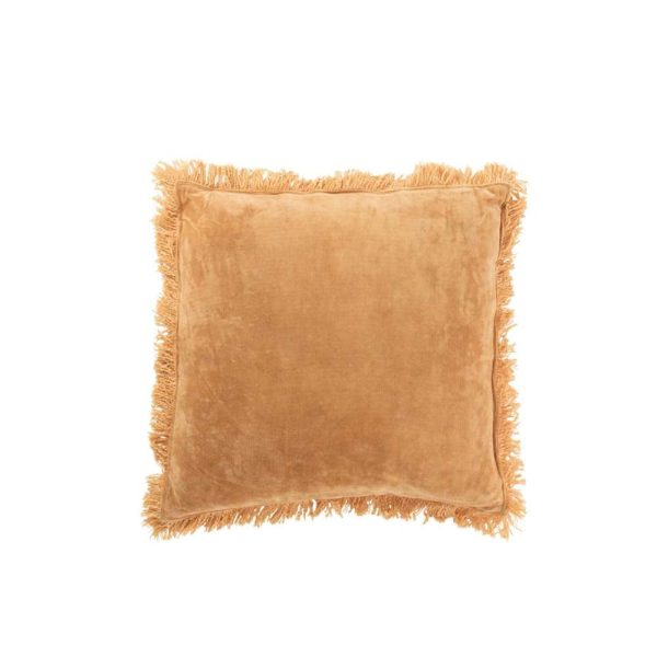 CUSHION FRINGE COTTON VELVET OCHRE