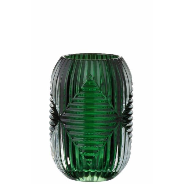 TEALIGHT HOLDER HIGH LINES GLASS GREEN