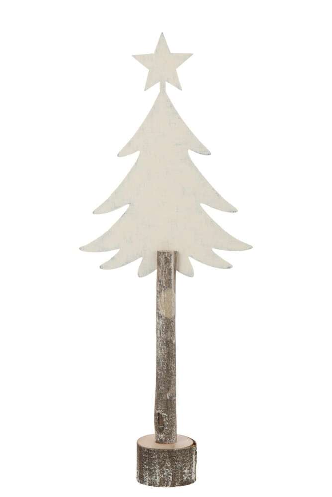CHRISTMAS TREE +STAR IRON/PAULOWNIA WOOD OFF-WHITE LARGE