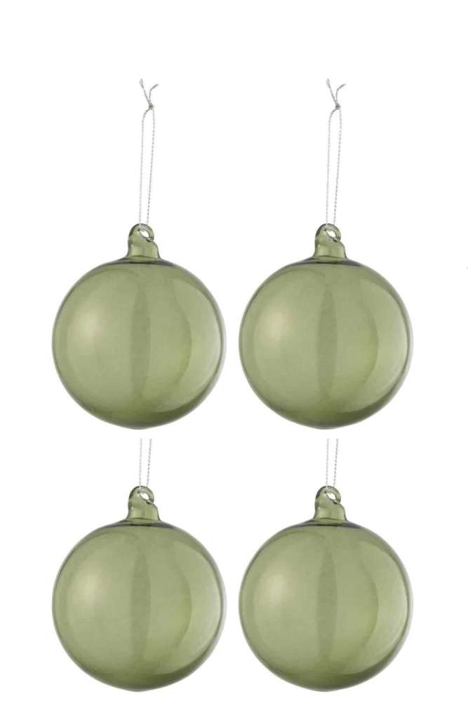 BOX OF 4 CHRISTMAS BAUBLES REGULAR TRANSPARENT GREEN MEDIUM