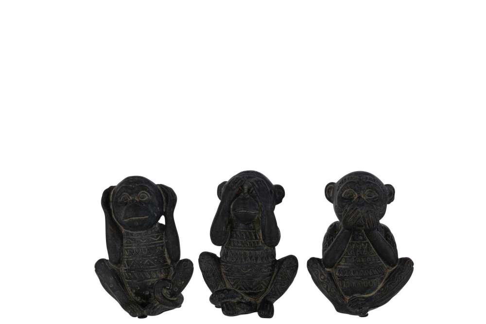 MONKEY SEE/HEAR/SPEAK CEMENT BLACK ASSORTMENT OF 3