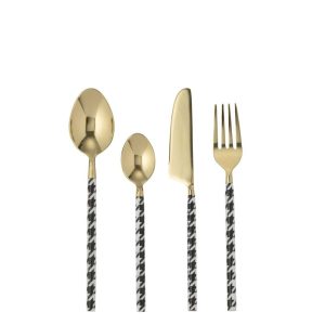 BOX OF 4 CUTLERY PIED-DE-POULE STAINLESS STEEL GOLD COLORED