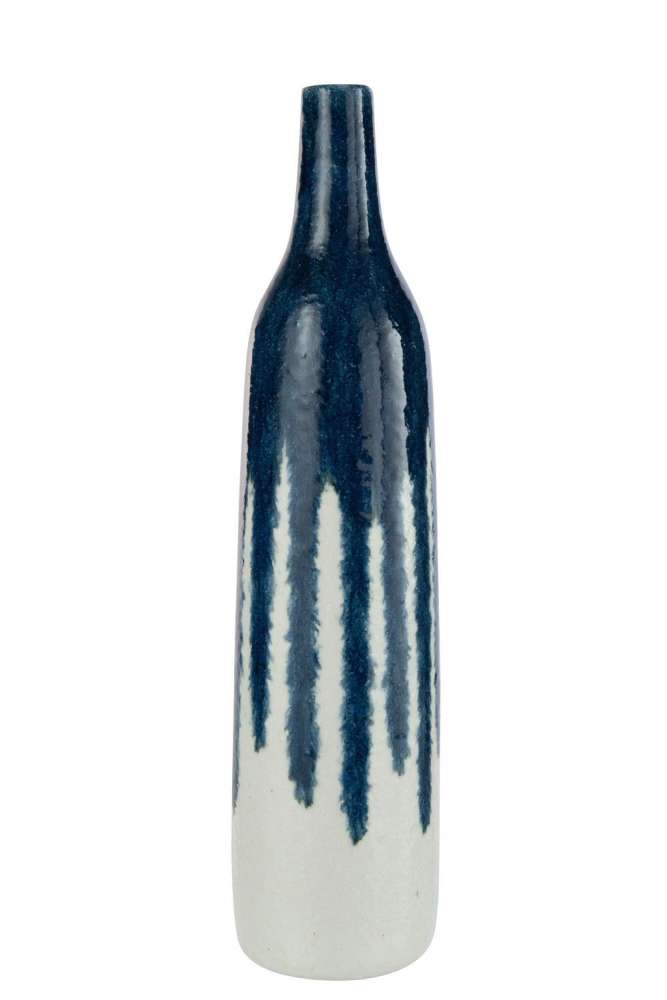 VASE PAINT CERAMIC WHITE/BLUE LARGE