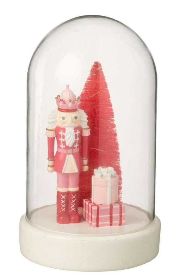 DECORATIVE BELL JAR LED NUTCRACKER + TREE + GIFTS LIMEPOWDER WHITE/PINK