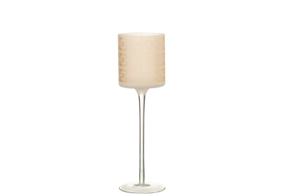 TEALIGHT HOLDER ON FOOT GLASS BEIGE LARGE