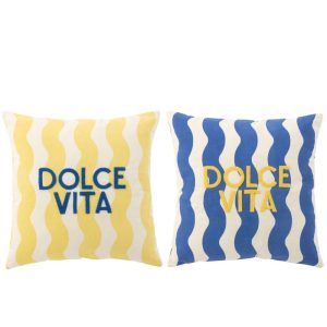 CUSHION DOLCE VITA COTTON BLUE/YELLOW ASSORTMENT OF 2